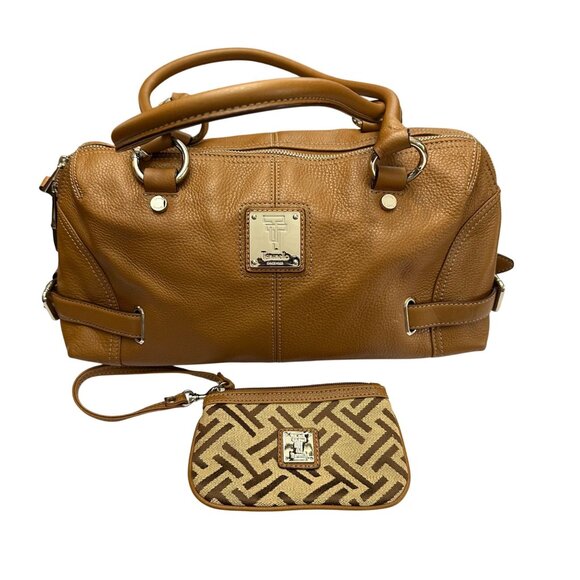Tignanello Women's Pebbled Leather Shoulder Handbag Purse Brown With Wristlet - Picture 1 of 16